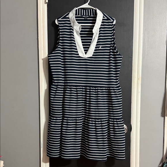 Nautica Dresses & Skirts - Nautica Jeans Striped Tiered Preppy Stretch Babydoll Dress Pockets Sz: XXL